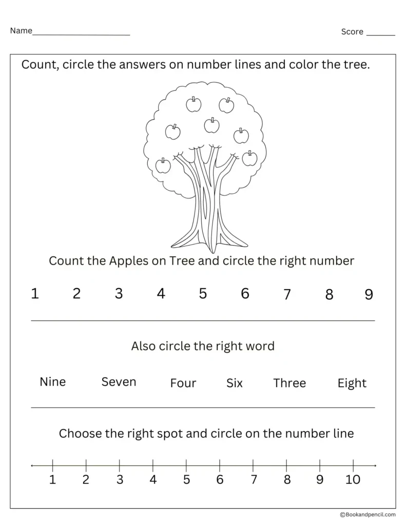 Counting and Number Line Worksheet – Apple Tree Theme