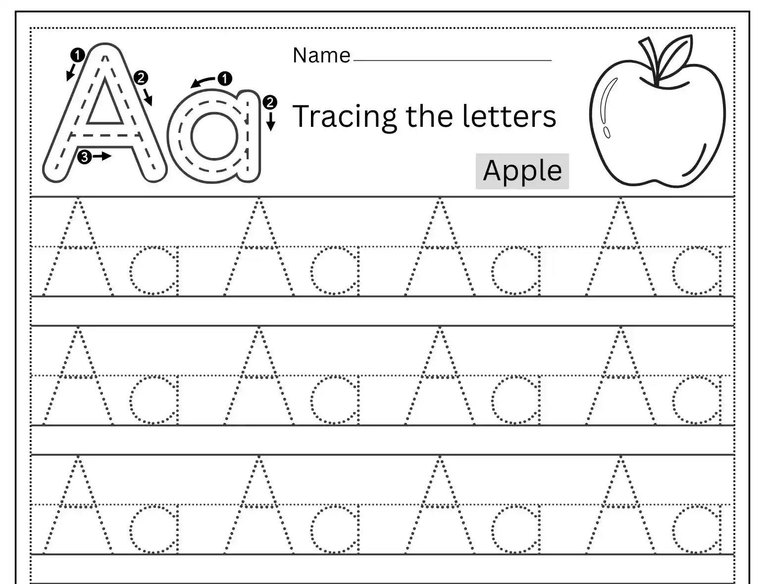 Preschool letter tracing activity with fun shapes and guided handwriting practice for young learners.