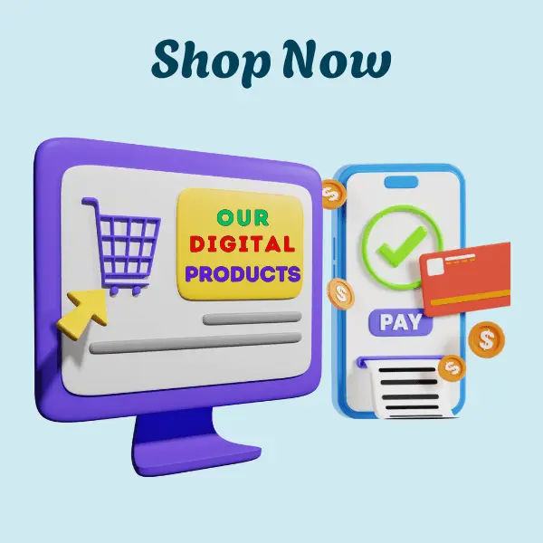 Illustration of online shopping for digital products with a desktop and mobile payment checkout