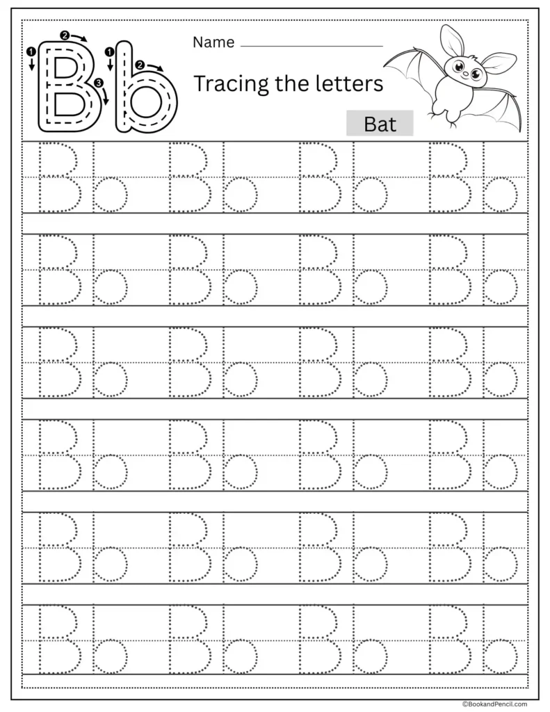 Tracing Letter B worksheet with uppercase and lowercase B practice for preschoolers