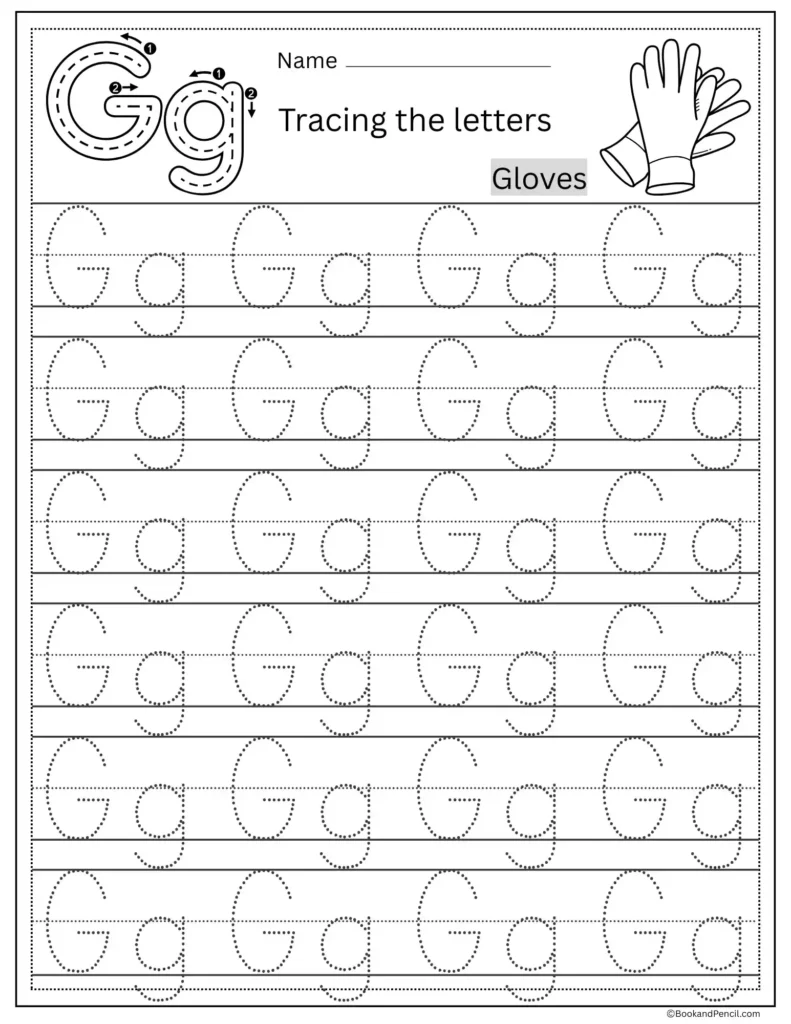 Tracing Letter G worksheet with uppercase and lowercase G practice for preschoolers