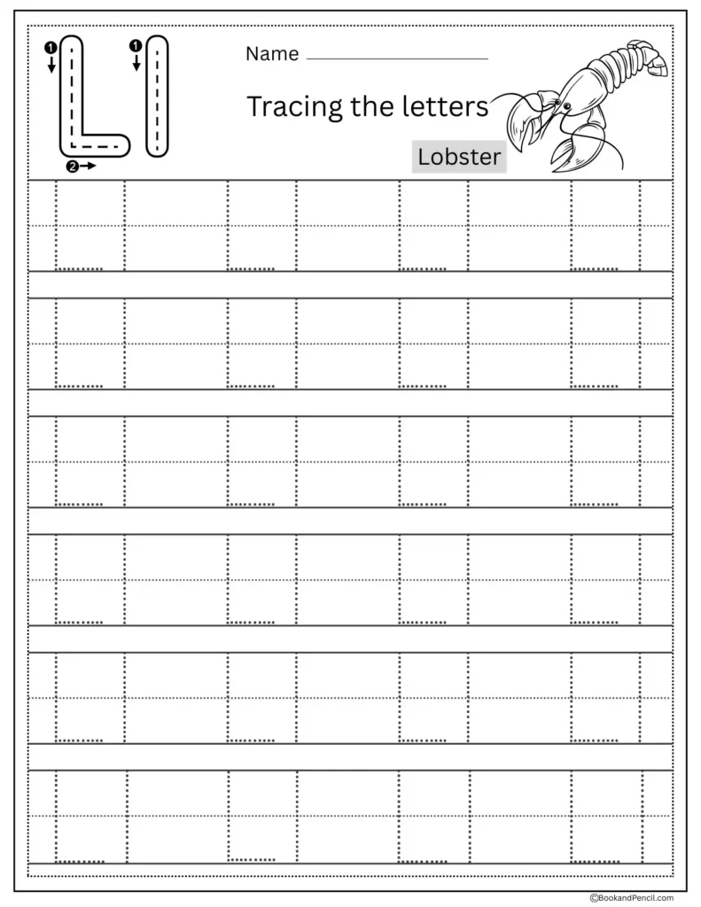 Tracing Letter L worksheet with uppercase and lowercase L practice for preschoolers