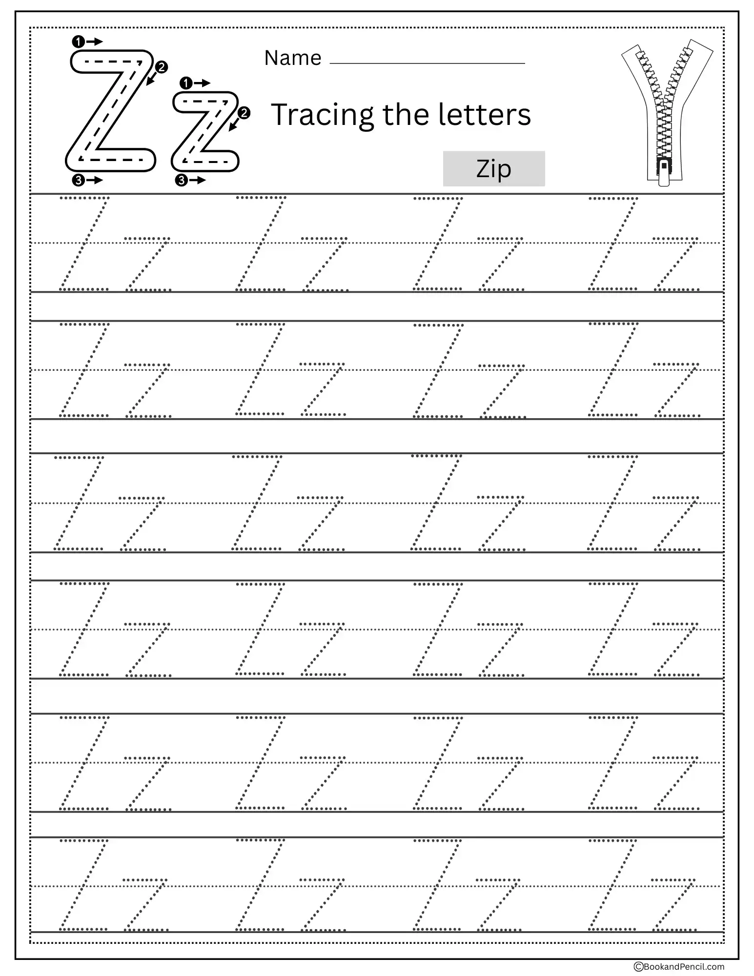Tracing Letter Z Worksheet – Free Printable for Preschoolers