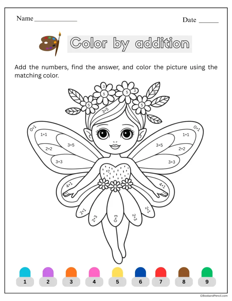 Butterfly color by number addition worksheet printable
