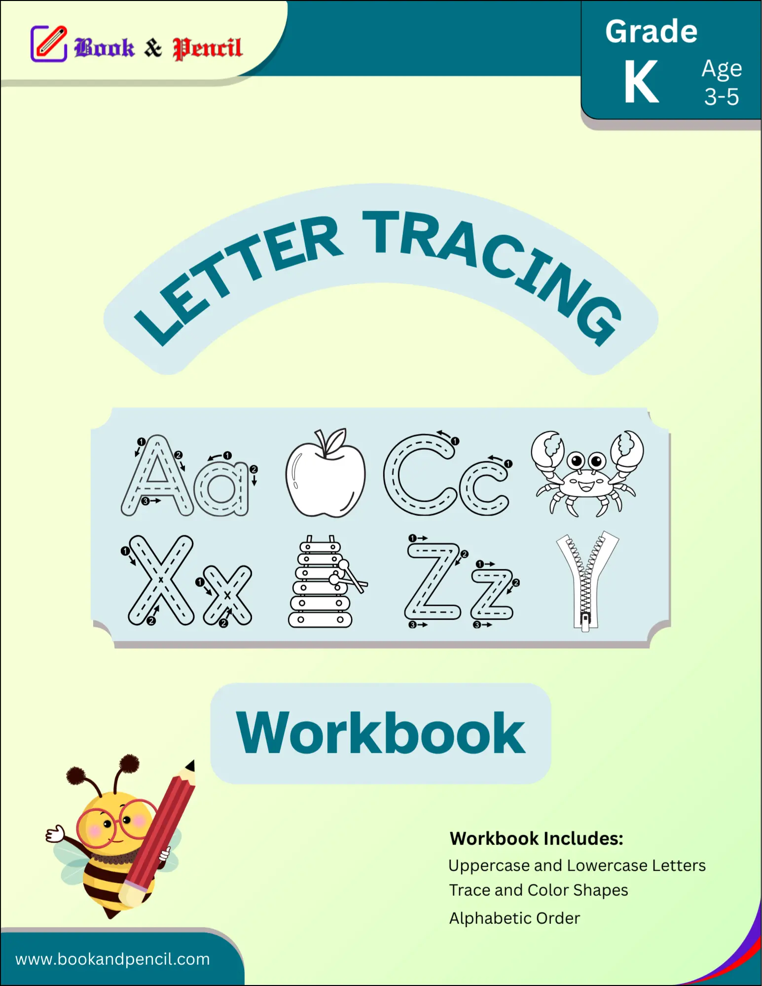 Letter tracing workbook for kids ages 3 to 5.