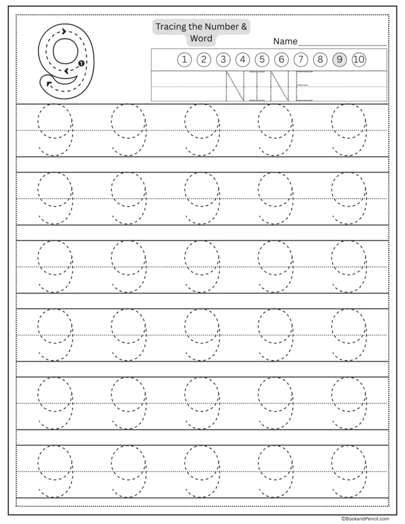 number tracing worksheet 9