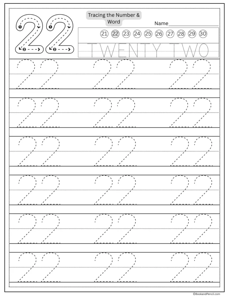 number tracing worksheet 22