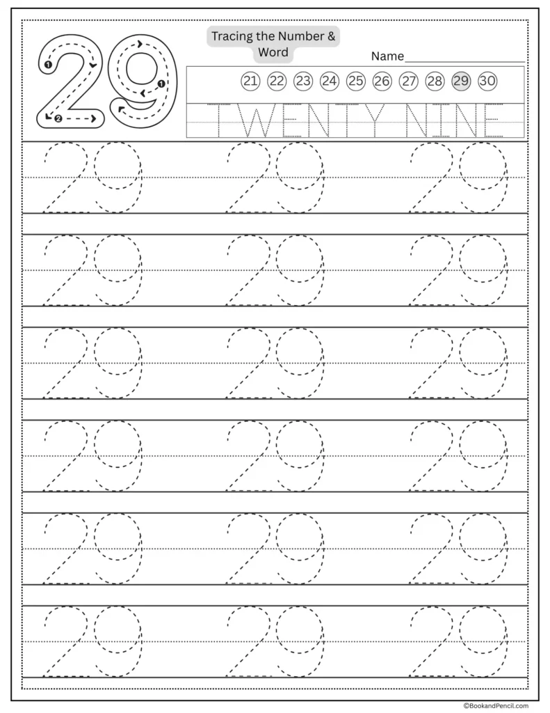 number tracing worksheet 29