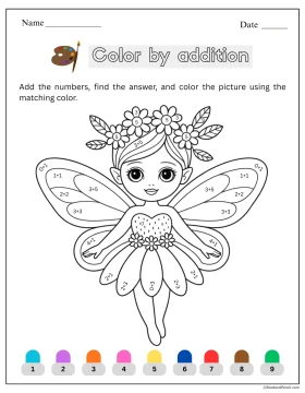 Butterfly color by number addition worksheet printable